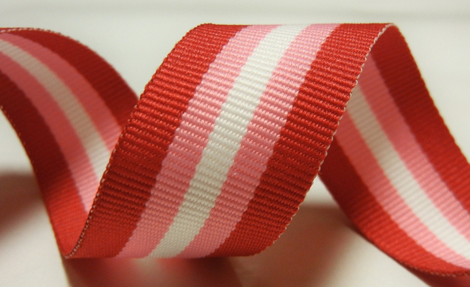 5 yards Cherry Creek North Striped Pink Red Ribbon 7/8 inch Grosgrain