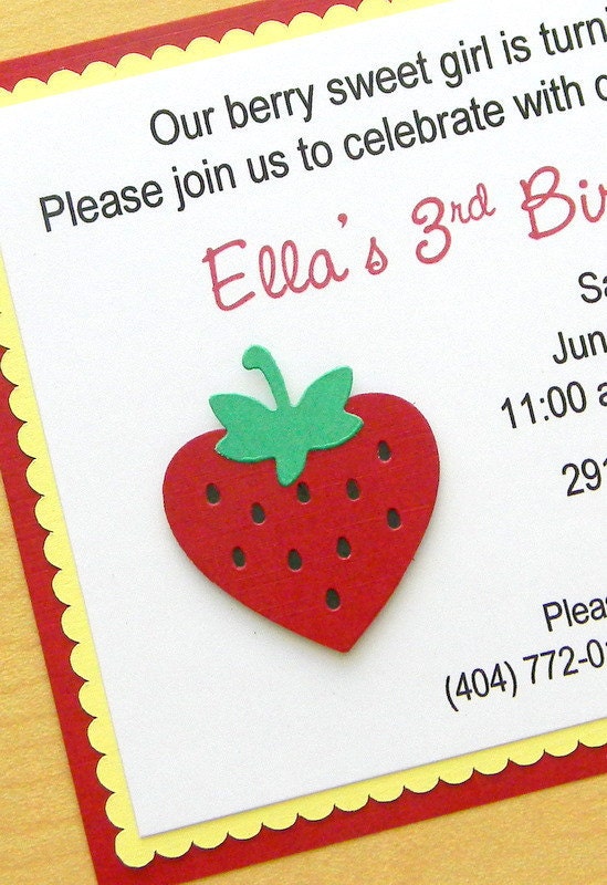 handmade red and yellow STRAWBERRY birthday party invitation Il_170x135