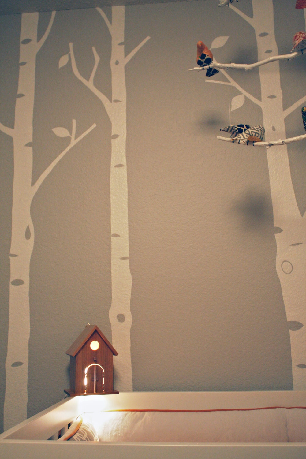 Modern Treetop Baby Birdhouse Lamp for Woodland Theme - Peek-a-Boo in Bamboo