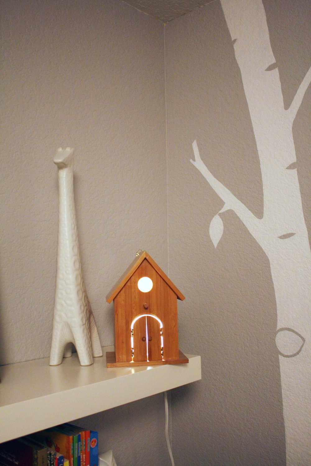 SALE Modern Birdhouse Lamp - Peek- a- Boo Nursery Decor Tree Decal Complment