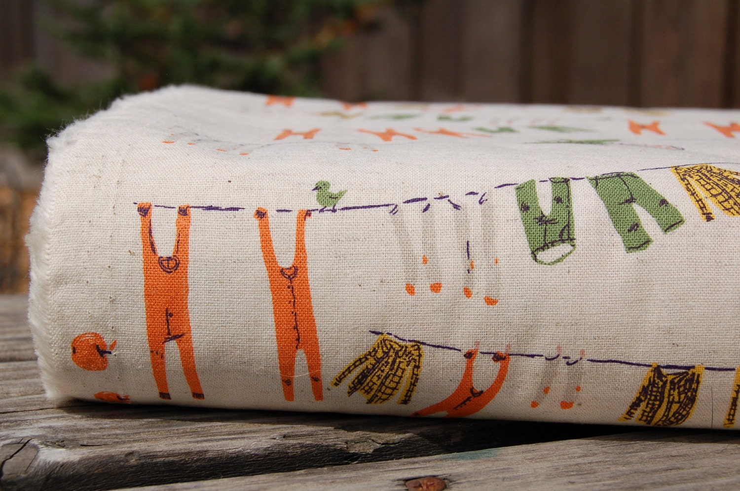 HALF YARD Heather Ross' Far Far Away III- Laundry in Natural/Green