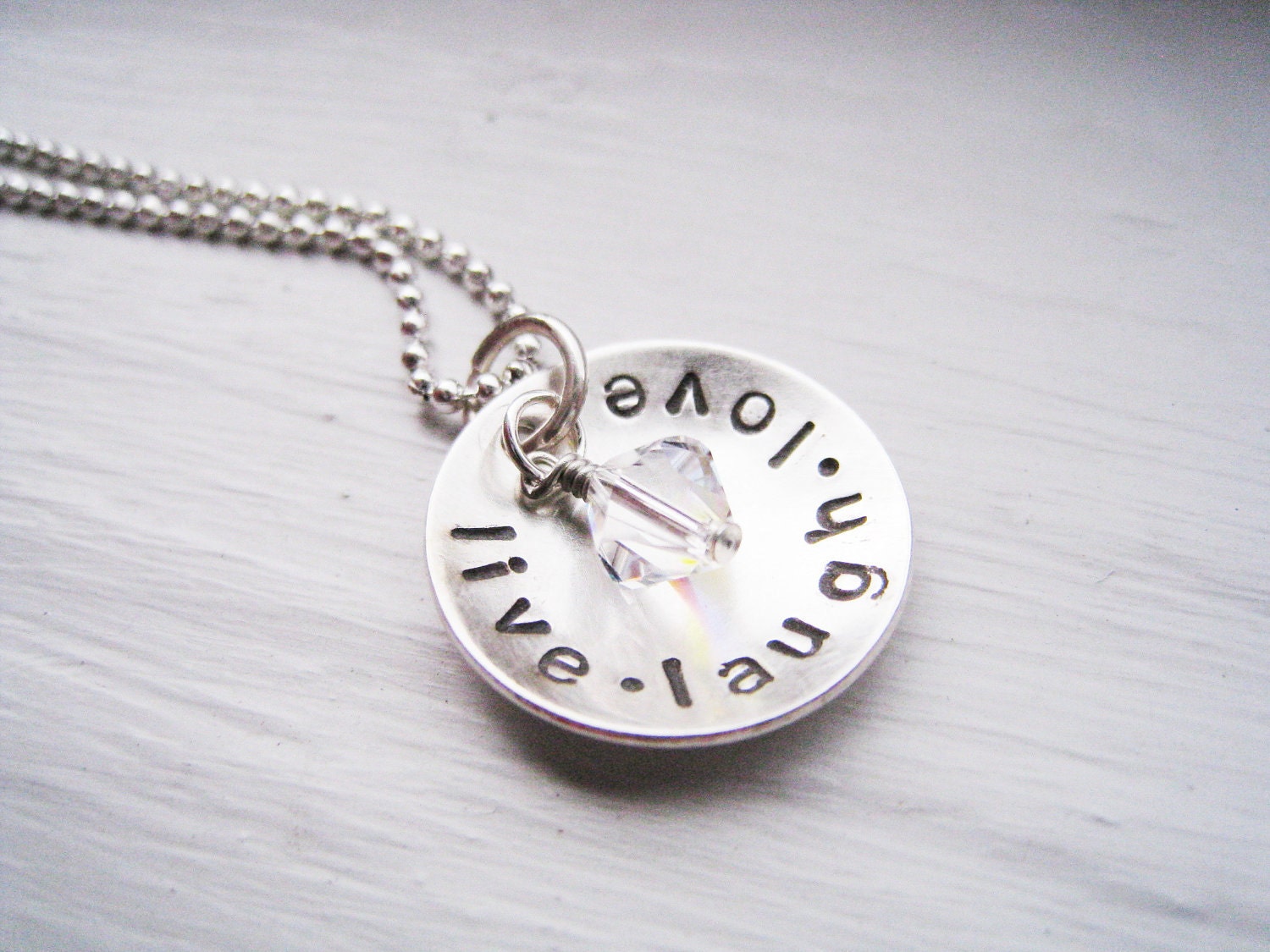 WORDS OF WISDOM - Handstamped Inspirational Sterling Silver Necklace with Swarovski Accent
