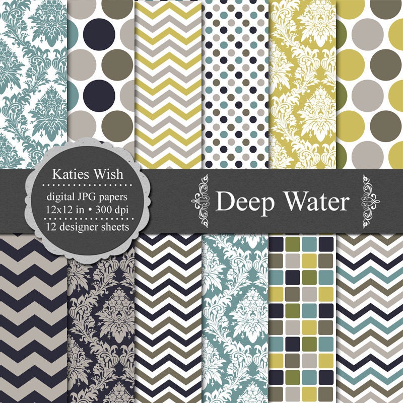 Instant Download Deep Water Digital Paper Kit // 12x12 inch jpg sheets N140 CU