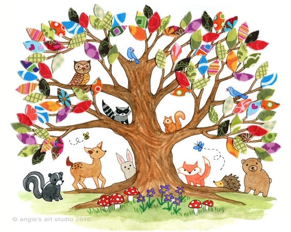Tree of Life - Woodland Creatures - Nursery Wall Art print 11x14