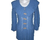 Blue light jeans coat cardigan jacket sweater Forget-Me-Not  with collar hand knitted OOAK coupon code - MyLaceSpace