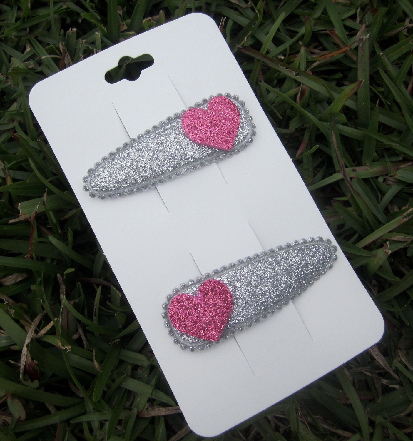 Hair Clips: Silver and Pink Sparkling Hearts