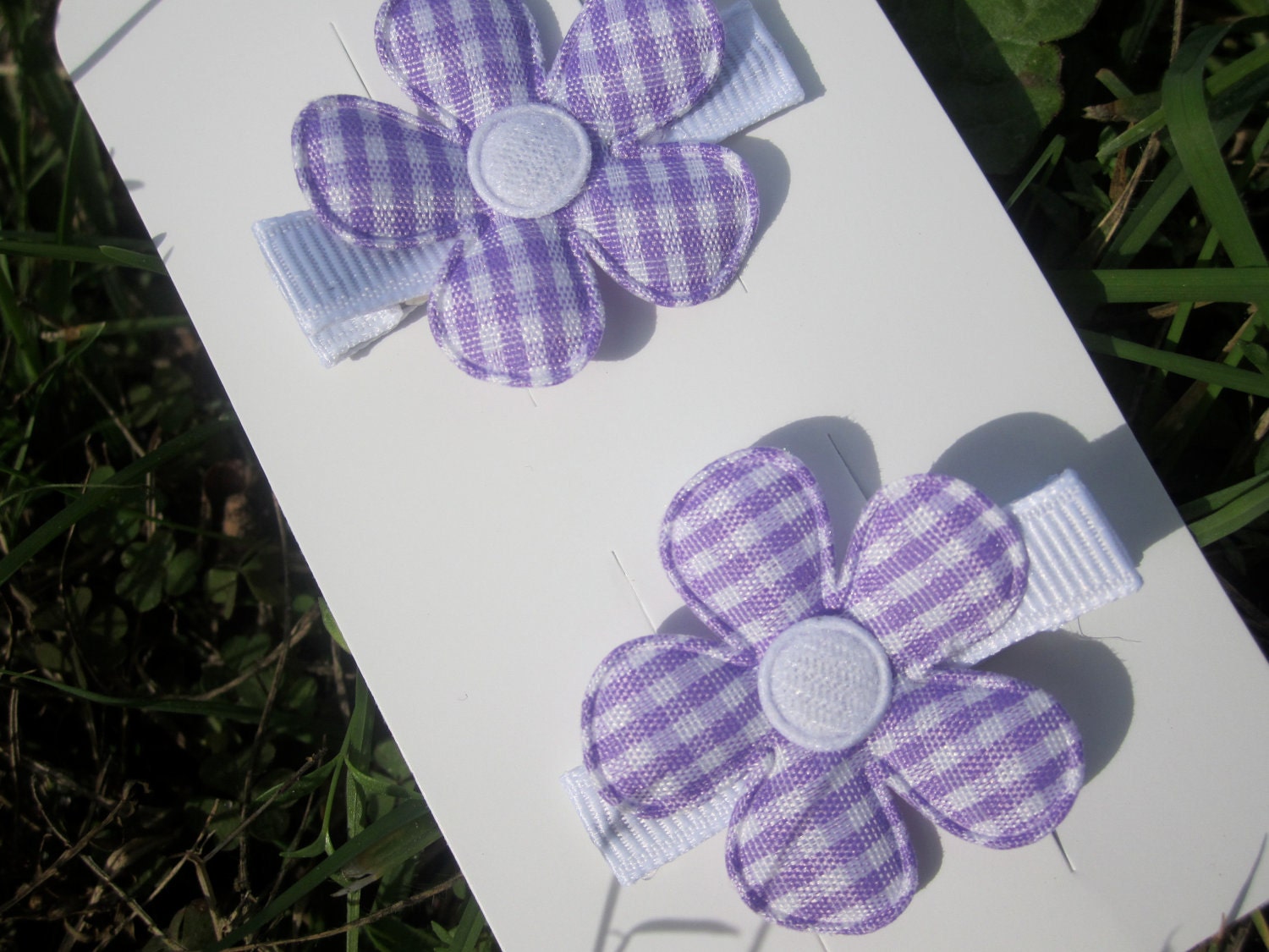 Hair Clippies: Lavender Purple and White Plaid Daisies