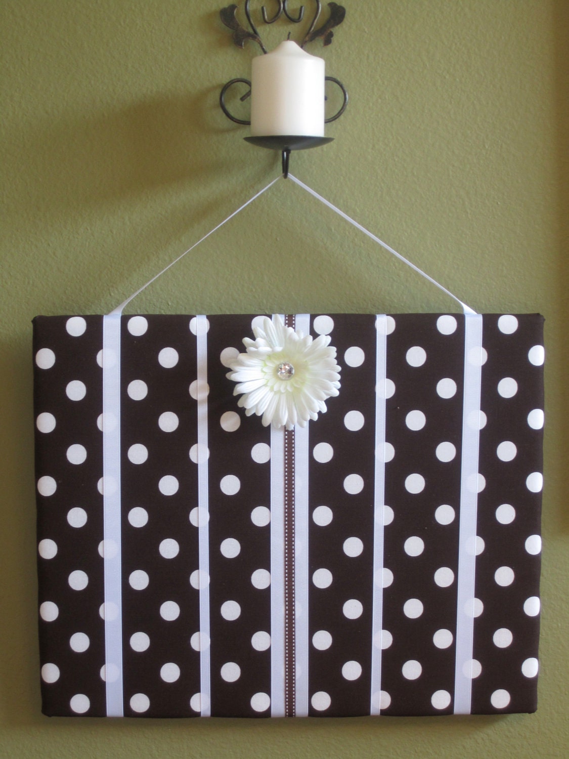 Hair Bow Board Organizer: Brown and White Polka Dot with optional headband holder (16 x 20)