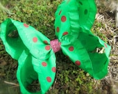 Medium 4" Boutique Hair Bow - Green and Pink Polka Dot Ruffles