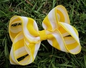 Hair Bow: Yellow and White Sunny Stripes - Large 4" Bow