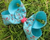 Hair Bow: Sapphire Blue & Pink Swirl - Large 4" Bow