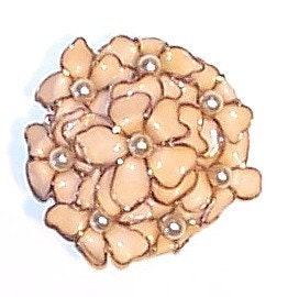 Vintage Pink Enamel Floral Brooch, Faux Pearls... C 1960's