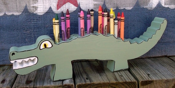 Alligator Crayon Holder, Wood, Hand painted