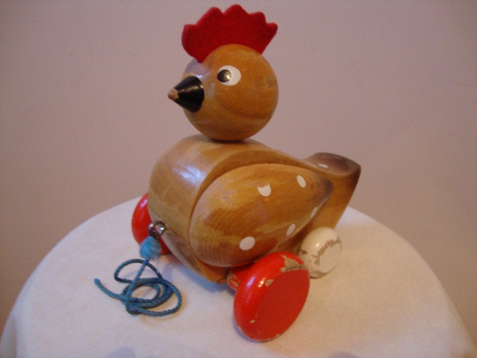 Rudy Rooster Vintage PullAlong Toy. by mightyblighty on Etsy