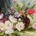 ORIGINAL Oil Painting Sound of a Sunset 23 x 36 Palette Knife Colorful Flowers White Pink Roses Textured by Marchella
