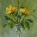 ORIGINAL Oil Painting Expectation 18 x 24 Palette Knife Yellow Roses Bouquet Textured Flowers Still life Vase by Marchella