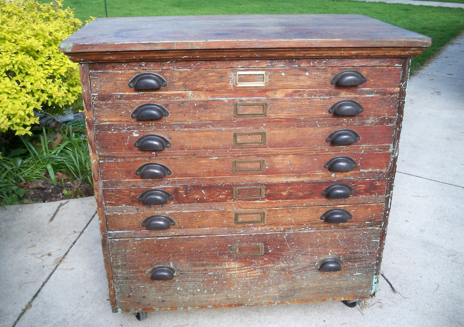 Industrial Primitive Wood 7-Drawer Cabinet For Collections, Storage, Organizer, Printers type - Loft Apartment Decor