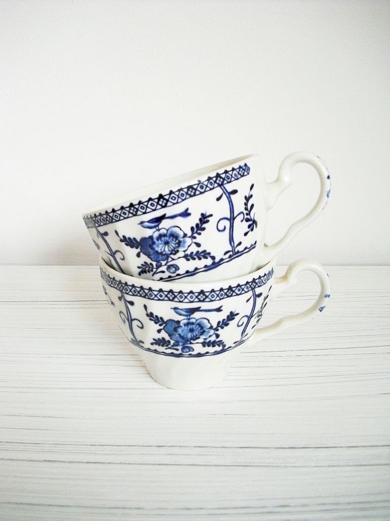 cups cups Vintage  similar with Items of india blue to  tea  pair vintage tea by birds  SALE