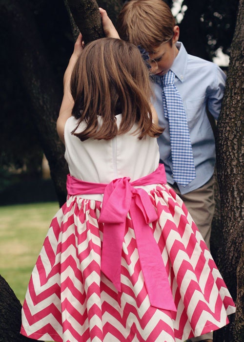 Vintage Chevron Isabella Dress for Girls -  Pink