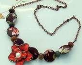Choclotate and Salmon Vintage Style Necklace