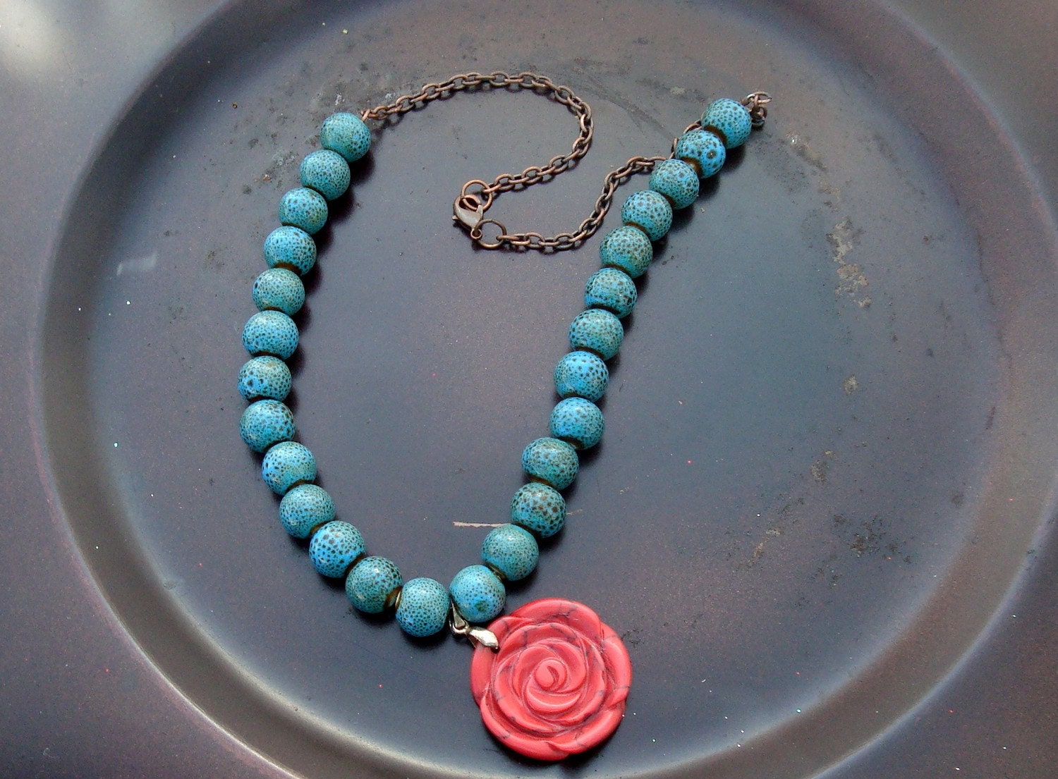 Rustic Blue Rose Necklace