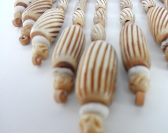 Blonde Hair Barrette with Carved Yak Bone, Clay, and Shell