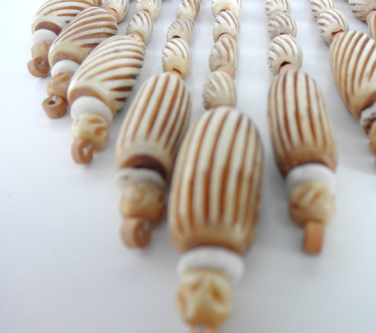 Blonde Hair Barrette with Carved Yak Bone, Clay, and Shell