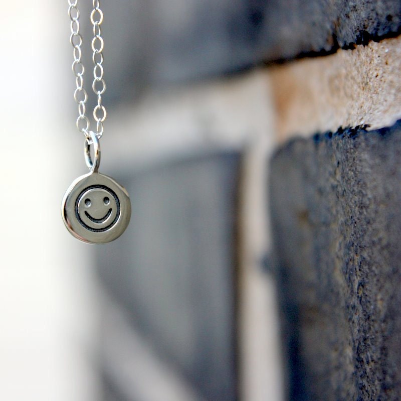 Smiley Face Necklace - Sterling Silver Smiley Face Charm . Don't Worry Be Happy . Positive Jewelry . CLEARANCE SALE