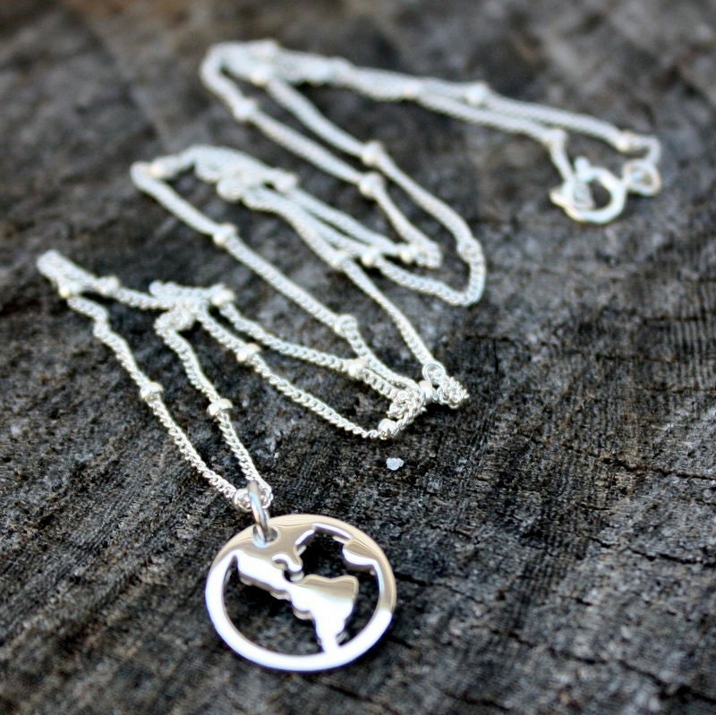 World Map Necklace - Sterling Silver Globe Pendant . Traveler Jewelry . World Charm . Gifts for Her