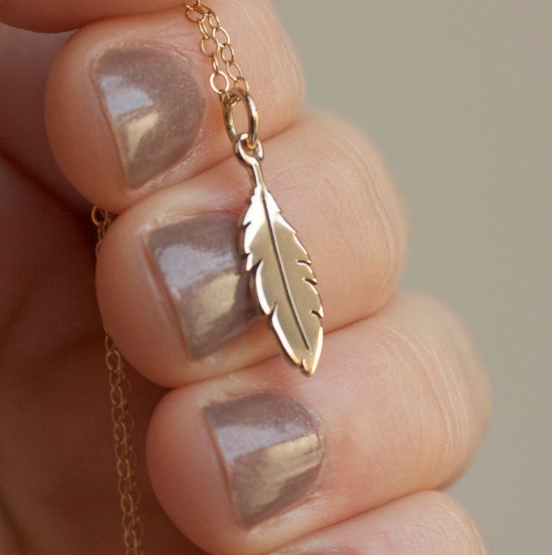 Feather Necklace - Gold Feather Charm . 14K Gold-Filled Chain . Tribal Jewelry . Bohemian