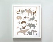 11x14 Alphabet Animals Print in Neutrals