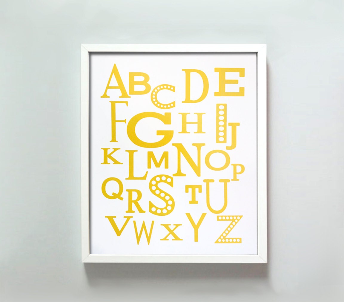 8x10 Modern Alphabet print in yellow