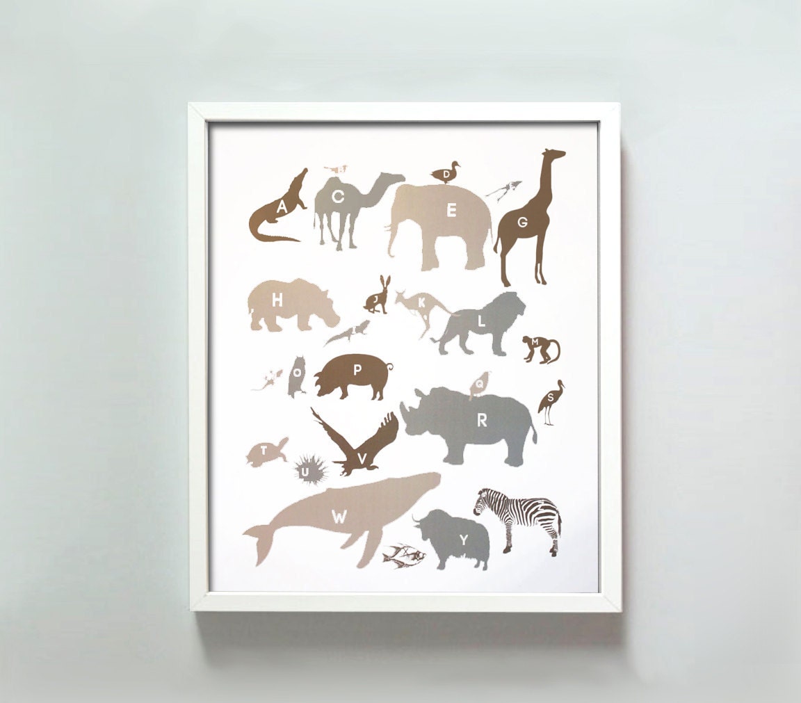 11x14 Alphabet Animals Print in Neutrals
