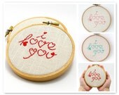 Custom color Cross stitch in wooden hoop I love you