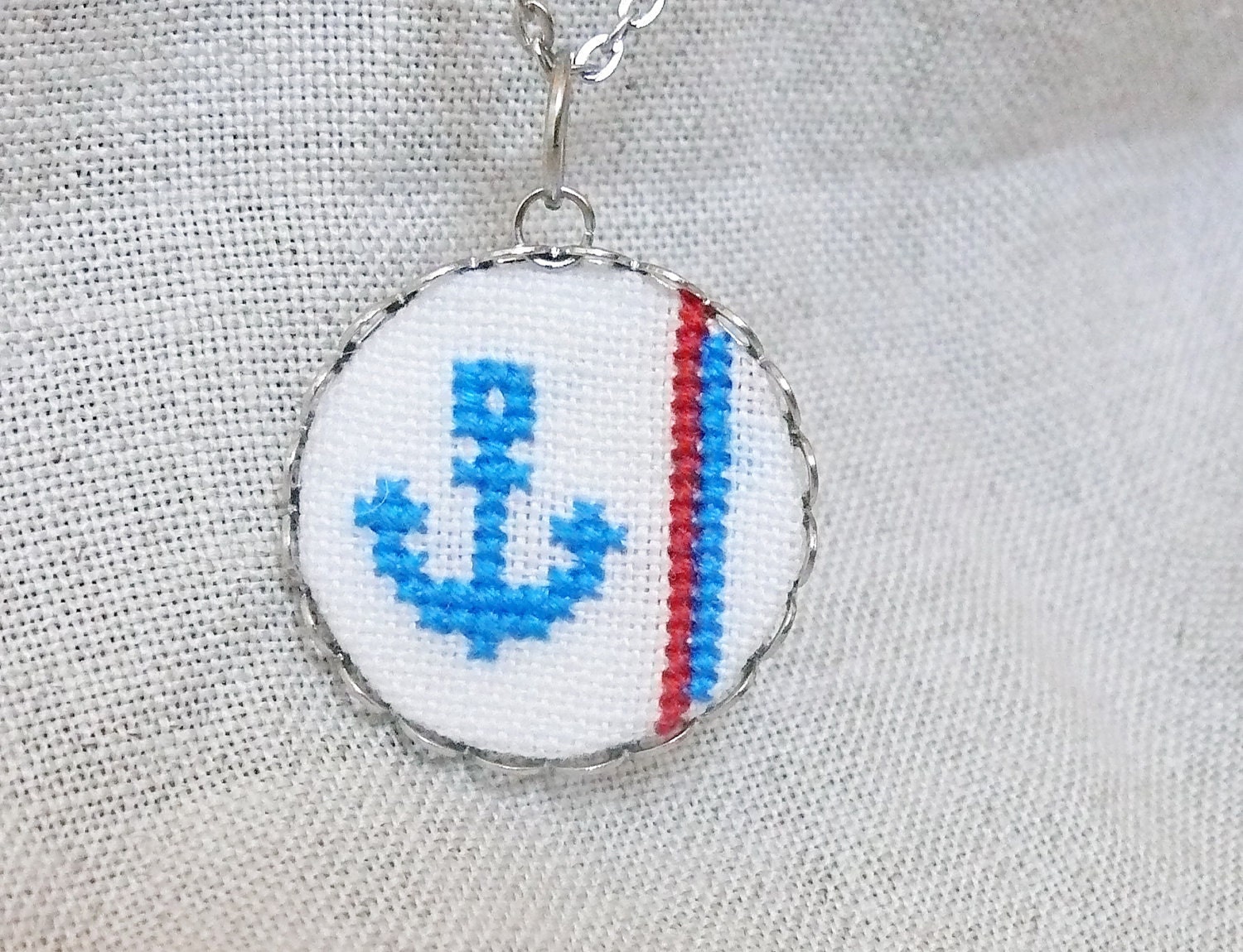 Hand embroidered necklace Anchor