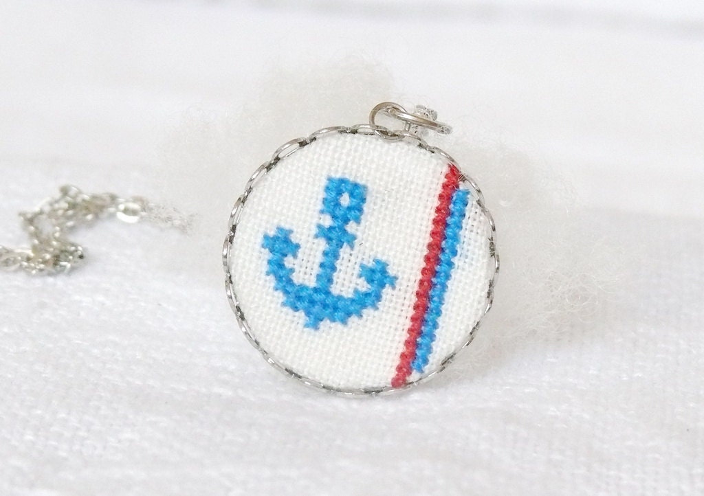 Hand embroidered necklace Anchor