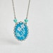 Hand embroidered necklace white flower on blue felt - gift for her - floral jewelry 40bc