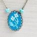 Hand embroidered necklace white flower on blue felt - gift for her - floral jewelry 40bc