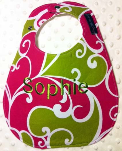 Monogrammed Baby Bib - Michael Miller Whimsy Surf Fuchsia fabric