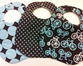 Monogrammed Bib Trio Gift Set - Blues, Grays and Bicycles