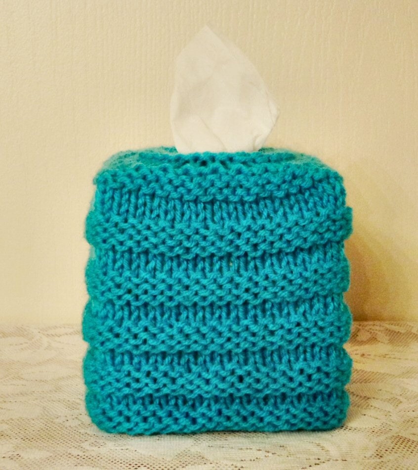 Hand Knit Turquoise Tissue Box Cover Cozy by mzzzdonna on Etsy