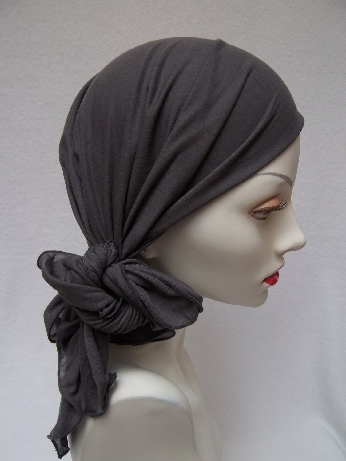 Head Scarf Chemo Charcoal Alopecia  Tencel Soft Stretchy Head Scarf Light Head Covering