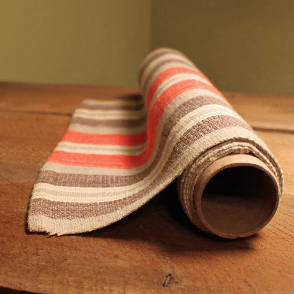 Vintage Swedish Hand Woven Table Runner, Olive-Red-Brown