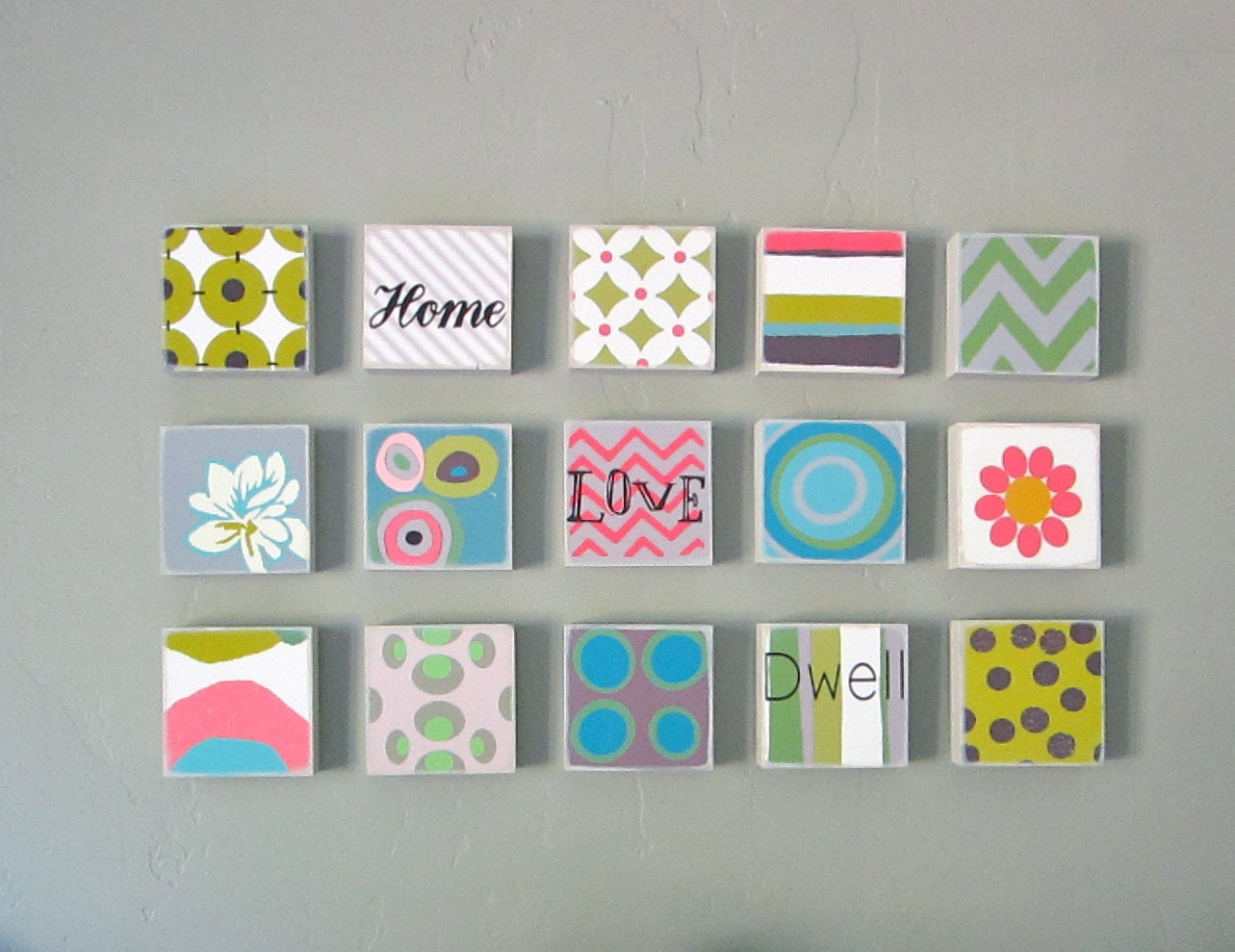Geometric Wall Decor l Art Block l 15 Mix and Match set 5x5 art block wood CHOOSE any 15 Gray Series Personalize Custom green black pattern