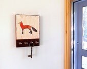 Cottage Key Holder Hooks FOX: wall mount, Red, Black, Folk, Modern Office Kitchen Home Decor Organizer