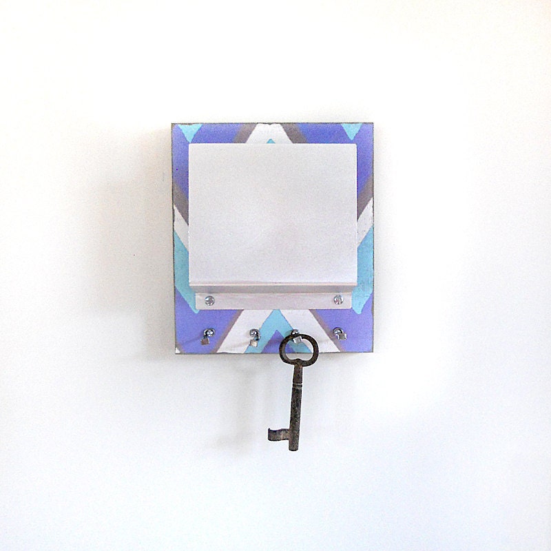 Office Organizer Mail Holder RIVER: chevron geometric decor wall letter holder key hooks blue art print abstract geometric urban decor