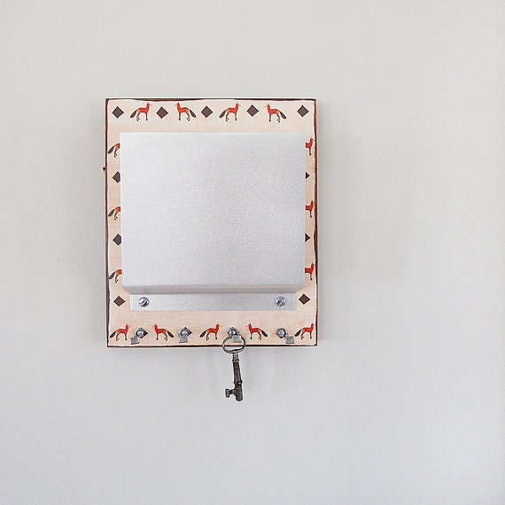 Office Organizer Mail Holder FOXY: fox diamond geometric decor wall letter holder key hooks brown red art print cottage