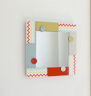 Mirror Wall Hanging SAILOR chevron beach cottage decor nautical geometric red blue yellow