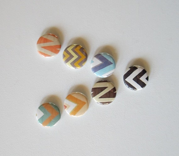 Magnets Chevrons Triangles Zig Zag 7/Seven 1 inch round green blue orange brown redtilestudio