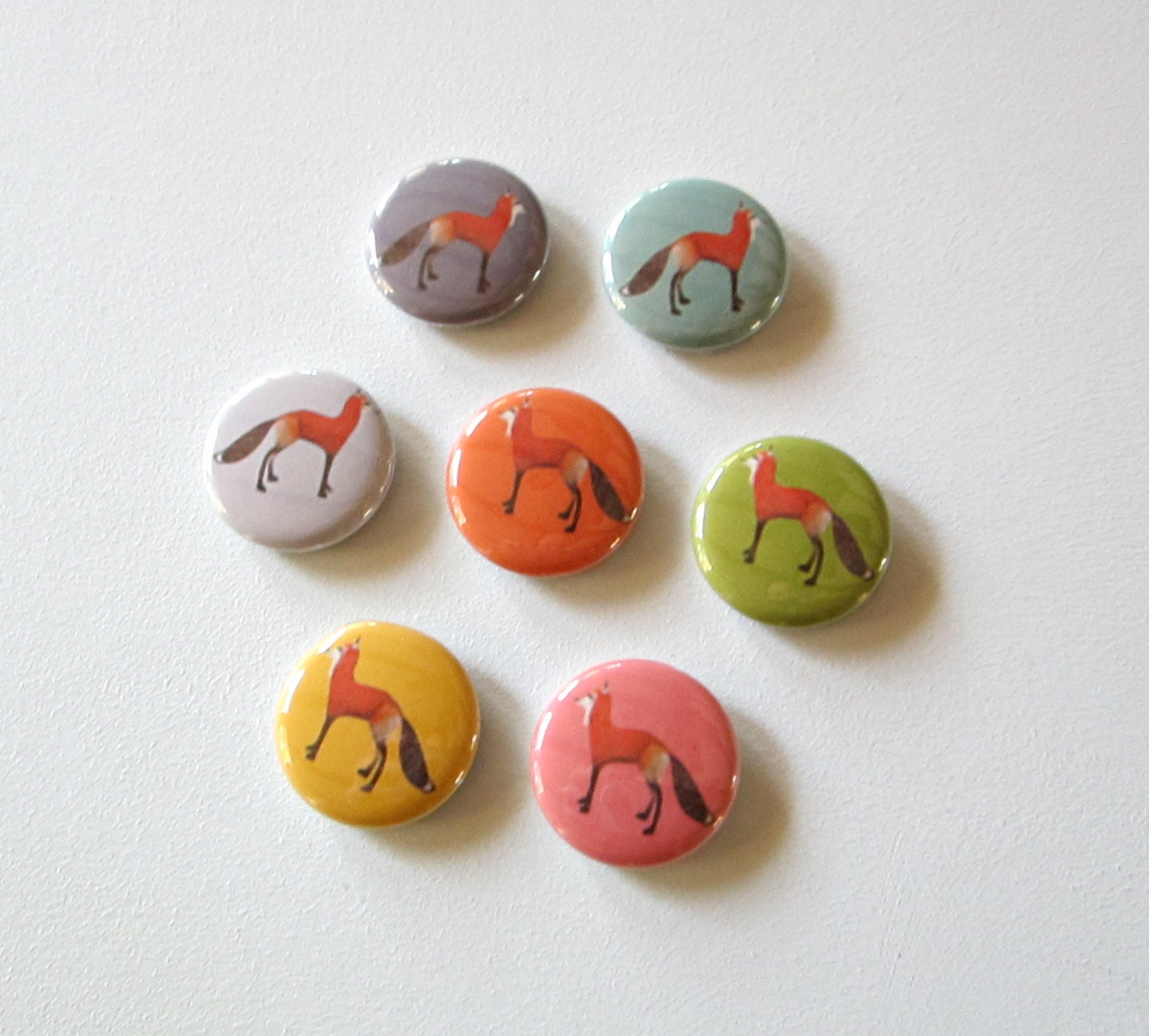 Magnets Fox Forest Animal 7/Seven 1 inch round green blue orange pink purple redtilestudio